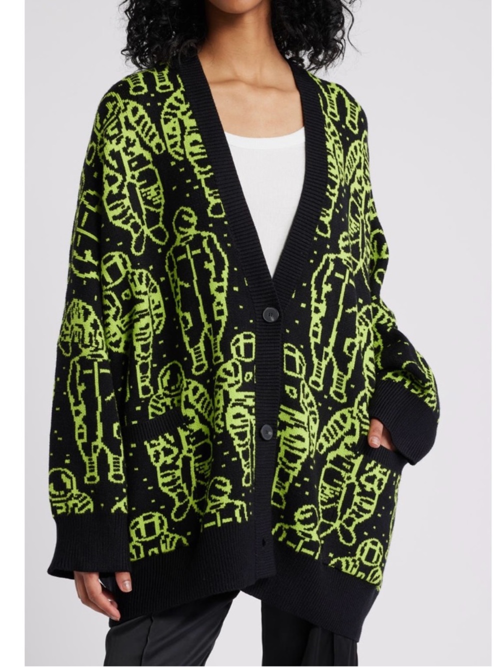 Dressed in LALA Interstellar Black & Neon Green Astronaut Cardigan
